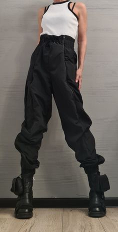 "Black High waist Pants, Pants with zippers, Drop Crotch Pants, Avant Garde Clothing, Loose Pants, Urban Clothing, Plus Size Pants ❤️ Extravagant designs and high quality fabrics! ❤️ Materials & Care Polyester Hand wash at low temperatures. Do not machine dry. Do not iron. Do not dry clean! ❤�️ Sizing We can make your piece from XS to 5XL! Everything in the shop can be also made according to your measures free of charge! ❤️ Shipping ✈ Ready to ship The time I need to prepare an order for shipping Pants With Zippers, Costume Sewing, Big Pants, Urban Apparel, Oc Stuff, Drop Crotch Pants, Urban Clothing, Clothing Design Sketches, High Waist Pants