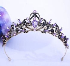 Purple Tiara, Tiara Black, Quinceanera Crown, Black Tiara, Purple Crown, Quince Ideas, Purple Gems, Black Crown, Jewelry Bridal