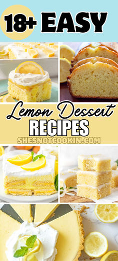 Lemon dessert recipes photo collage with text overlay. Simple Lemon Desserts, What To Make With Lemons Recipes, Easy Desserts With Lemon, Lemon Heaven Cake Recipe, Recipes Using Lemon Pie Filling, Fall Lemon Desserts, Lemon Desserts Using Lemon Pie Filling, Desserts Using Canned Lemon Pie Filling, Lemon Pie Filling Desserts