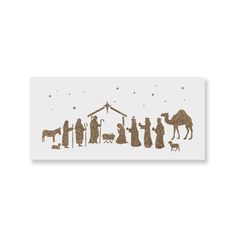 a nativity scene with the birth of jesus and three wise men in silhouettes