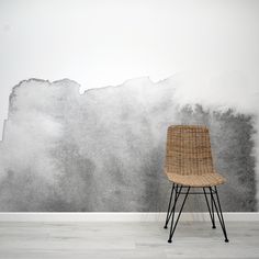 Sterling Grey Scandinavian Watercolour Wallpaper Mural with Rattan Chair Watercolour Wallpaper, Seaside Wallpaper, Kids Bedroom Wallpaper, Watercolour Wash, Tropical Art Deco, Sterling Grey, Tree Wall Murals, Scandinavian Wallpaper, Art Studio Room