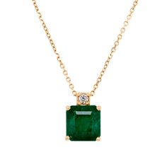 A-Pendent-P2M008-YG-1 Square Stone, Emerald Pendant, Emerald Jewelry, Square Cut, Emerald Gemstone, Pendant Set, Metal Color, Round Cut Diamond, Diamond Gemstone