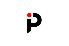 the letter p is made up of black and red letters, with an orange dot on top