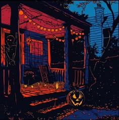 an illustration of a porch decorated for halloween