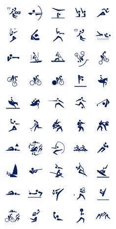 the olympic symbols are shown in blue and white, as well as an image of a man