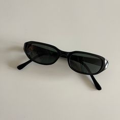 Authentic Vintage 90s Slim Black Rectangle Sunglasses - Etsy Vintage Sunglasses Outfit, Vintage Black Rectangular Sunglasses, Small Black Sunglasses, Thrifted Sunglasses, 90s Sunglasses Vintage, Dream Purse, Black Rectangle Sunglasses, Black Sunnies, 2000s Sunglasses