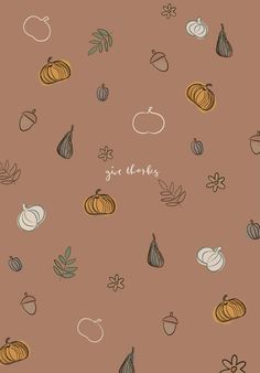 an orange and brown background with different types of pumpkins