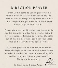 a poem written in black and white with the words, direction prayer to jesus christ