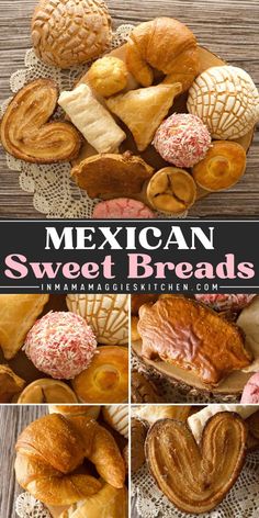 mexican sweet breads and pastries are shown in this collage with text overlay