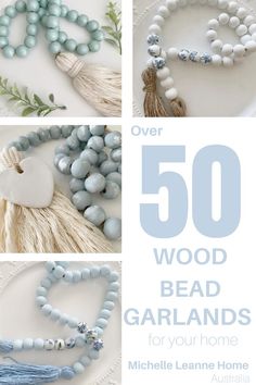 wood bead garlands featuring forget me nots, chinoiserie patterns, clay heart. Over 50 styles to choose from! Coastal Centerpiece, Chinoiserie Chic Decor, Nautical Ideas, Farmhouse Style Living Room, Coastal Elegance, Wooden Bead Garland