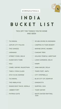 the india bucket list is shown in green