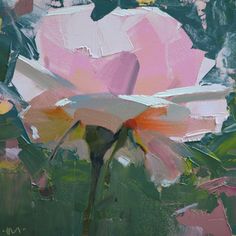 an abstract painting of a pink flower