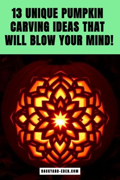 pumpkin carving with the words, 13 unique pumpkin carving ideas that will blow your mind