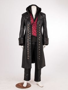 Includes:long overcoat,vest,shirt,pants Material:pleather,pure cotton,tapestry satinSize:all size Steampunk Costume For Cosplay In Fall, Vampire Style Outerwear For Costume Party, Vampire Style Outerwear With Buttons For Costume Party, Fitted Vampire Style Outerwear For Cosplay, Fitted Steampunk Outerwear For Cosplay Events, Noble Fitted Costume Outerwear, Fitted Noble Outerwear For Costume, Fitted Long Coat For Fantasy Events, Gothic Costume Outerwear For Cosplay Events