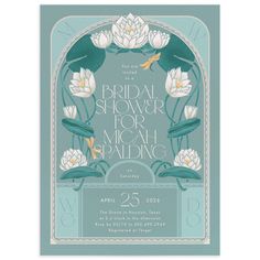 the bridal shower for night and wedding party is shown in blue with white water lilies