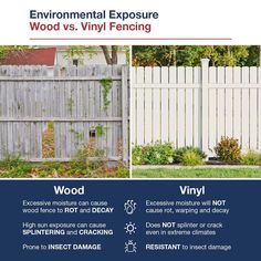 an info sheet describing the benefits of wood vs vinyl fencing in front of a white picket fence