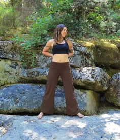 Made in California! Let us know if you have any questions!  Available Sizes/Colors: Black: S,M,L,XL Ash Gray: S,M Sage Green: S,M,L,XL Chocolate Brown: S,M,L,XL Midnight Blue: S,M,L,XL Sandstone: S,M,L,XL These pants are the perfect combination of yoga pants and cargo pants! Comfortable like yoga pants, form fitting around the hips with the traditional yoga pant fold down waist, insuring your ability to make them your perfect fit no matter if you choose to wear them high waisted, hip hugger or s Hippie Style Wide Leg Brown Bottoms, Brown Yoga Pants, Brown Wide Leg Hippie Bottoms, Brown Full-length Yoga Bottoms, Brown Stretch Yoga Pants, Stretch Brown Yoga Pants, Brown Full Length Yoga Pants, Bohemian Style Loose Fit Brown Pants, Fitted Bohemian Brown Pants