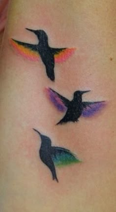 three hummingbirds tattoo on the left ankle