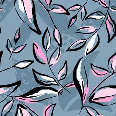 a blue background with pink and white leaves