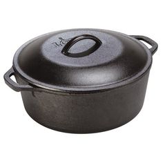 a black cast iron pot with a lid