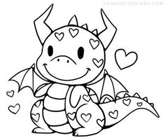 a cute little dragon with hearts on it's chest and wings, sitting down