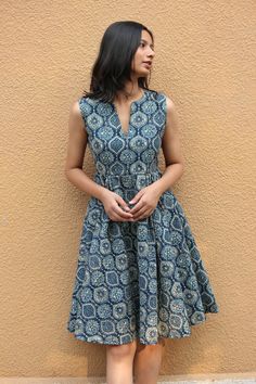 Indigo Mosaic Dress - Mogra Designs Indian Fits, Mosaic Dress, Simple Kurti, Casual Frocks, Simple Frocks, Simple Kurta Designs, Simple Kurti Designs