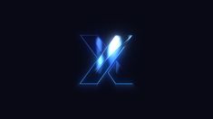 the letter x is illuminated in blue and white light on a black background with an arrow