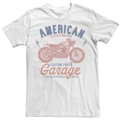 an american classic motorcycle t - shirt with the words, custom parts garage on it