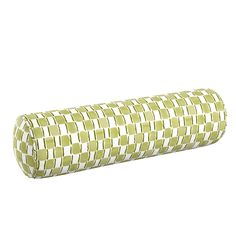 a green and white roll pillow on a white background with an image of a checkered pattern