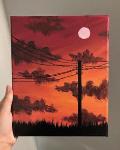 Sunset Canvas Painting, Canvas For Beginners, Cute Paintings, Simple Acrylic Paintings, Small Canvas Art