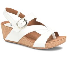 Step into comfort and style with this slingback cork wedge sandal. Featuring a comfortable cork footbed and a midheel wedge, these sandals are perfect for casual spring and summer outings. The adjustable buckle ensures a secure fit, while the rounded toe offers a classic look. From Eurosoft. White Cork Sandals For Summer, White Cork Sandals For Spring, Fitness Jewelry, Adaptive Clothing, Beauty Storage, Cork Wedges Sandals, Cuddl Duds, American Leather, Casual Spring