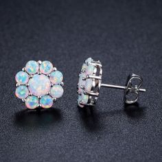 (eBay) Find many great new & used options and get the best deals for 3CT Round Cut Simulated Opal Floral Push Back Stud Earring 14k White Gold Plated at the best online prices at eBay! Free shipping for many products! Flower Fire, Vintage Style Wedding Rings, Blue Sapphire Studs, Fire Opals, Precious Opal, Opal Earrings Stud, Solitaire Studs, Opal Studs, Flower Earrings Studs