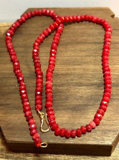 This is a beautiful, vintage, genuine, natural red jade, 14K yellow gold overlay and sterling silver necklace that is 18 inches. The necklace features faceted, natural red jade stones all around it. The jade is so pretty and almost sparkles when the light hits it because of the faceted cut on each piece of jade. The jade measures about 3/16" each in diameter. Jade is believed to bring good luck. The necklace is 3/16" in width and weighs about 12.4 grams. It has a hook style clasp that is hallmar Red Jade, Gold Overlay, Jade Necklace, Jewelry Birthday, Natural Jade, Jade Stone, Matching Bracelets, Natural Red, Handmade Artisan