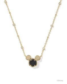 Experience the feeling of everyday magic with the Disney | Kendra Scott Gold Mickey Mouse Short Pendant Necklace in Black Drusy. A signature KS pendant topped with Disney Mickey Mouse ears gets an extra dose of dazzle with a crystal-studded satellite chain. Timeless, iconic, and full of joy, this precious pendant will sprinkle a bit of extraordinary into your everyday looks. Metal 14k Yellow Gold Over Brass Material Black Drusy Closure Lobster Clasp W/ Single Adjustable Slider Bead Size 14"Chain Kendra Scott Disney, Gold Mickey Mouse, Mickey Mouse Necklace, Jewelry Kendra Scott, Short Pendant Necklace, Everyday Magic, Mickey Mouse Shorts, Engagement Rings Sale, Bar Jewelry