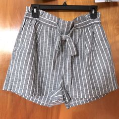 Express Shorts, Color White And Grey, Size M. You Will Look Great. White Bottoms With Tie Waist And Short Length, White Tie Waist Shorts, Striped Tie Waist Bottoms For Summer, Summer White Bottoms With Tie Waist, White Summer Bottoms With Tie Waist, Cheetah Shorts, Boyfriend Jean Shorts, White Lace Shorts, Scalloped Shorts