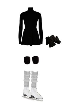 a woman's outfit and boots are shown in black