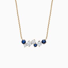 Inspired by nature's first blooms, ethical diamonds and blue sapphires huddle together, reminiscent of flower petals blossoming on the chest. Cast with high-end recycled gold, the minimalist faceted chain adds an extra touch of brilliance to this vibrant necklace. Accent stones: Diamonds, VS2+/F+ and blue sapphires, total 0.65+ ctw Chain width: 1 mm approx. Chain length: 16 / 18 in. Chain type: Diamond-cut trace chain Closure: Lobster clasp Blue Rose Cut Diamond Necklaces For Weddings, Blue Rose Cut Diamond Necklace For Weddings, Blue Rose Cut Diamond Wedding Necklace, Dainty Blue Diamond Necklace, Ethical Diamonds, Blue Sapphire Pendant, Sapphire Necklace Pendants, Wedding Rings Round, Gold Rings Stackable