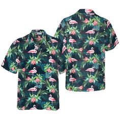 Flamingo 08 Hawaiian Shirt - Hyperfavor Casual Multicolor Tops For Surfing, Multicolor Tops For Surfing Beach Season, Multicolor Tops For Surfing, Beach Season, Tropical Printed Tops For Surfing, Pink Tropical Top With Camp Collar, Casual Surfing Camp Shirt With Graphic Print, Tropical Printed Tops For Resortwear, Casual Graphic Print Camp Shirt For Surfing, Casual Hawaiian Shirt With Graphic Print For Surfing