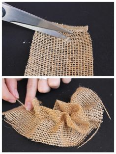 two pictures showing how to make a burlock bow