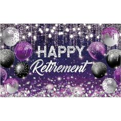 happy retirement card with balloons and sparkles