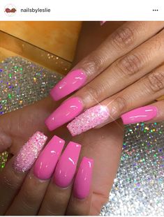 Neon Pink Nails, Pink Nail Art, Hot Nails, Fabulous Nails, Coffin Nails Designs, Bling Nails, Cute Nail Designs