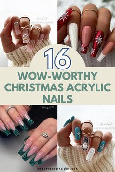 Christmas Acrylic Nails Christmas Acrylic Nail Designs, Creative Nail Ideas, King Nails, Sophisticated Manicure, Modern Nail Art, Festive Manicure, Acrylic Ideas, Snowflake Nail Art, Elegant Nail Art