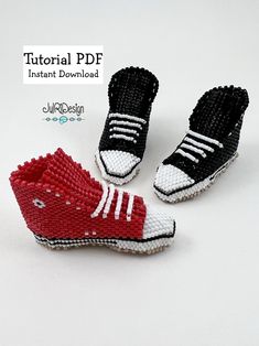 "This is a beading TUTORIAL for the Miniature High Top Sneaker only, you are not purchasing the actual shoe with this purchase.  Finished size:  2\"L x .75\"W x 1\"H This is an original design using photos as my inspiration!  This beading tutorial includes 19 detailed pages of instruction, including a LOT of color photos and diagrams of each step.  There are both a word chart and bead chart for you to follow as well as instructions on how to create this adorable miniature.   This tutorial assume Seed Bead Shoe Charms, Converse Chain Beads, Converse Beads, Doll Converse Pattern, Bedded Converse, Sneakers Patterns, Beaded Patterns, Mini One, Beaded Boxes