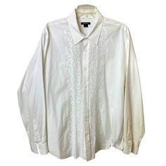 Nwotexpress Mens Embroidered White Button Down 100% Cotton Shirt. Amazing Looking. Very Stylish With A Pair Of White Cotton Or Linen Pants. Wear On The Beach Or At The Club And All Eyes Or On You. A Posh Looking, Any Occasion Button Down That Defines Your Personal Style. Ven.18 Frilly Shirt Men, Formal Embroidered Cotton Shirt, Formal Embroidered Button-up Shirt, Classic Long Sleeve Embroidered Shirt, Embroidered Collared Tops For Formal Occasions, Classic Embroidered Button-up Shirt, Classic Cotton Shirt With Floral Embroidery, Classic Formal Tops With Floral Embroidery, Formal Embroidered Button-up Top