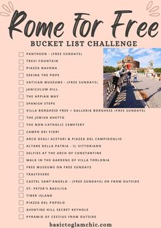 the rome bucket list is shown in pink