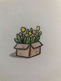 a drawing of some flowers in a box