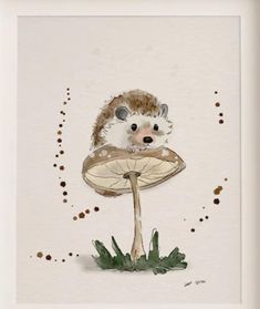 a painting of a hedge sitting on top of a mushroom