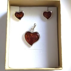 cognac amber heart pendant Sterling Silver Heart Jewelry Sets For Anniversary, Heart Shaped Sterling Silver Jewelry Sets As Gift, Heart Cut Jewelry With Matching Earrings For Gifts, Sterling Silver Jewelry Sets For Valentine's Day, Silver Heart Pendant Earrings As Gift, Sterling Silver Jewelry With Gift Box For Valentine's Day, Valentine's Day Gift Sterling Silver Jewelry Sets, Sterling Silver Jewelry With Gift Box, Sterling Silver Pendant Jewelry Sets For Gift