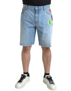 Dolce & Gabbana Light Blue Cotton Men Bermuda Denim Shorts Light Blue Dolce Gabbana, Bermuda Denim Shorts, Casual Luxury, Stefano Gabbana, Dolce E Gabbana, Denim Patchwork, Light Blue Denim, Short En Jean, Luxury Clothing