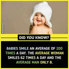 a baby wearing a white hat with the caption did you know? babies smile an average of 200 times a day